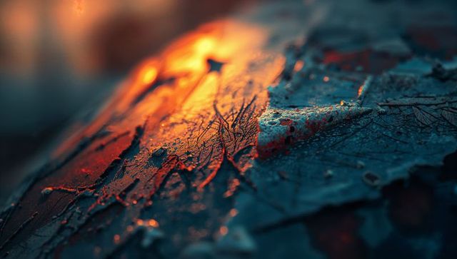 Macro of Rusted Metal Panel with Peeling Paint and Debris
