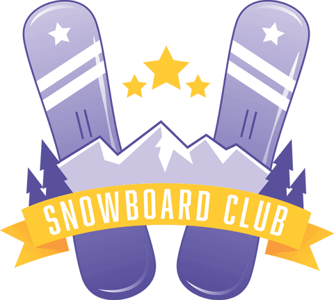 Colorful snowboard club logo design on transparent background