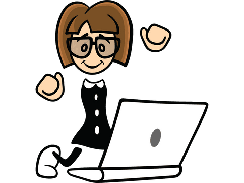 Cartoon woman on laptop celebrating success transparent design
