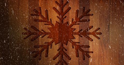 Rustic Christmas Snowflake Wooden Background With Falling Snow