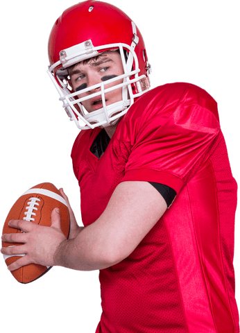 American football player throwing ball in red uniform