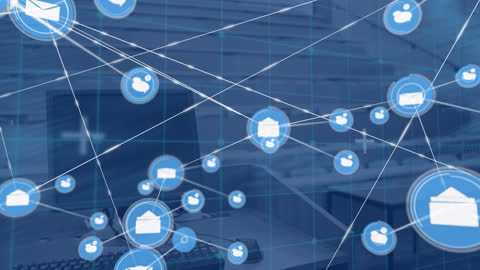 Digital Icons Networking Over Computer Desk Representation