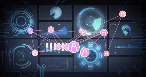 Futuristic Digital Interface with Network Connections Analysis