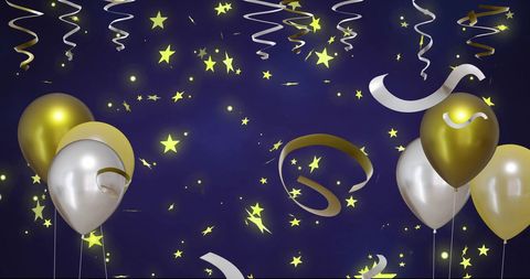 New Year's Eve Gold and Silver Balloons with Sparkling Decorations