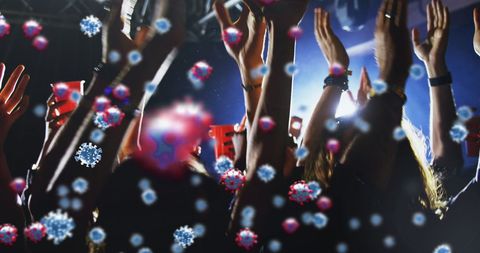 Youth Party with Floating Cells Symbolizing Pandemic Concerns - Download Free Stock Images Pikwizard.com