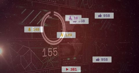 Futuristic analytics dashboard with floating notifications