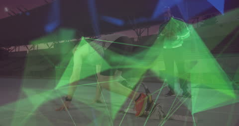 Runner with Blade Leg Preparing in Overlay of Geometric Graphics