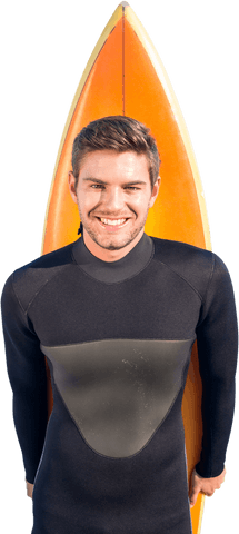Fit Caucasian Surfer Holding Orange Surfboard Transparent Background