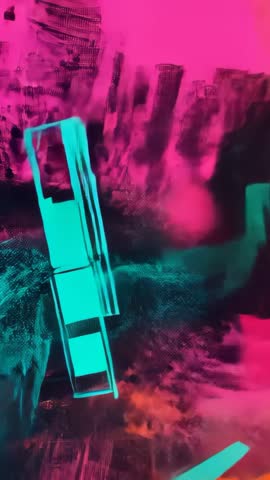 Neon Cyberpunk Vertical Loop Bursting Grid, Forming Skyline Blocks, Collapsing Cascade