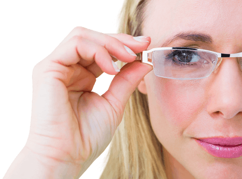 blonde woman adjusting transparent reading glasses close-up - Download Free Stock Videos Pikwizard.com