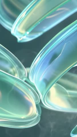 Looping Teal Fluid Ribbons Pulsing and Converging in Futuristic Abstract Vertical Loop