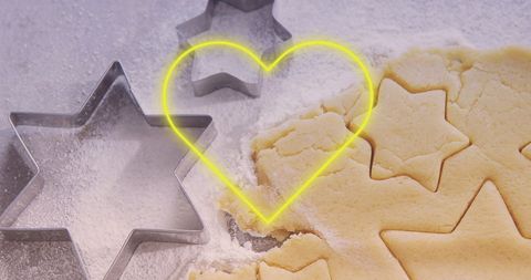 Star-Shaped Cookies Prepared with Neon Heart Glow - Download Free Stock Images Pikwizard.com