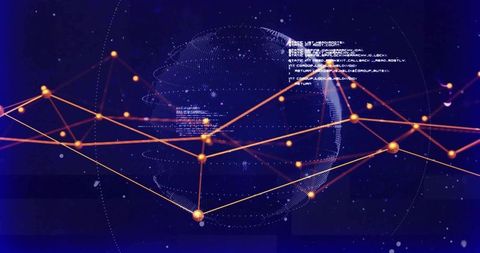 Futuristic Digital Globe with Illuminated Network Nodes and Orange Connectivity Lines