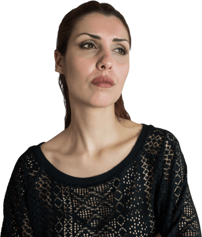Transparent background thoughtful woman looking away