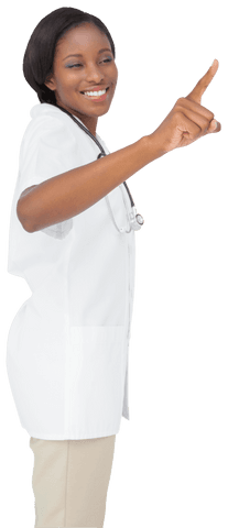 smiling african american female doctor pointing on transparent background - Download Free Stock Videos Pikwizard.com