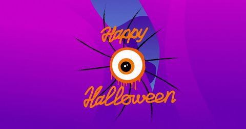 Vibrant Halloween Design with Animated Eye on Purple Background
