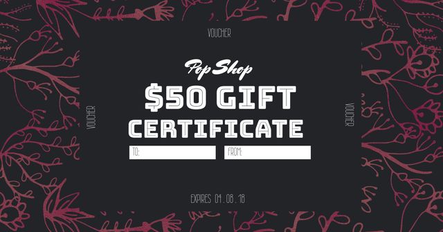 $50 Gift Certificate Botanical Theme Retail Spa Promos - Download Free Stock Templates Pikwizard.com