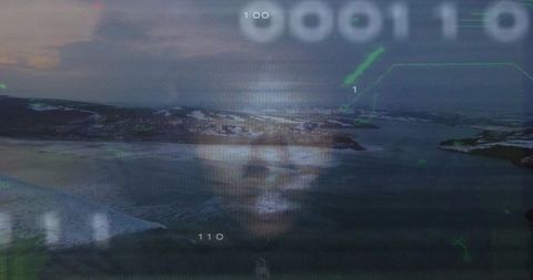 Futuristic Digital Face Projection on Arctic Coastline