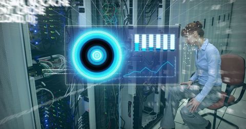 Technology Expert Analyzing Server Data with Digital Interface - Download Free Stock Images Pikwizard.com
