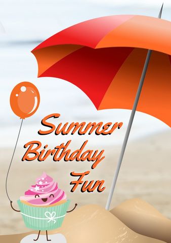 Fun Summer Birthday Card Design with Cupcake and Beach Theme - Download Free Stock Templates Pikwizard.com