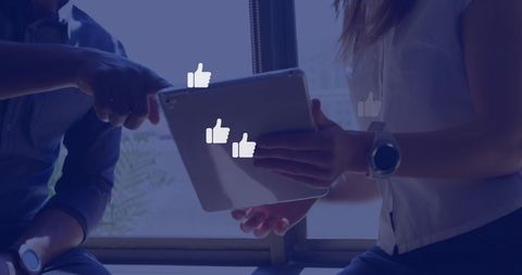 business team using tablet with social media icons - Download Free Stock Images Pikwizard.com