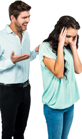 Frustrated Man Shouting at Woman with Head in Hands on Transparent Background - Download Free Stock Videos Pikwizard.com