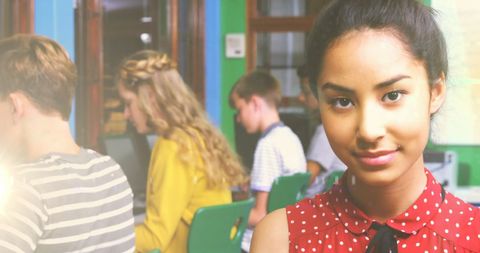 Diverse Female Teenager Engaged in Digital Learning at School