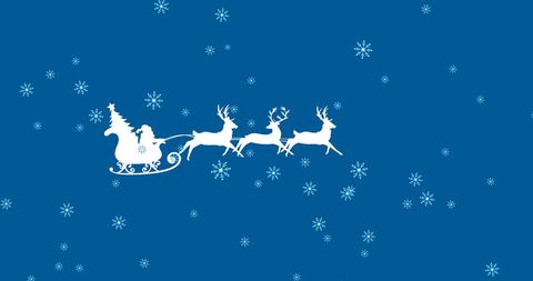Santa Claus Sleigh and Reindeer Silhouettes with Snowflakes