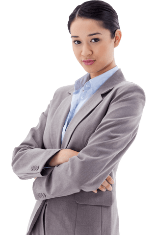 Confident Businesswoman Posing with Arms Crossed on Transparent Background