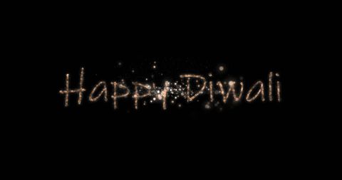 Happy Diwali Text with Glittering Fireworks on Black Background