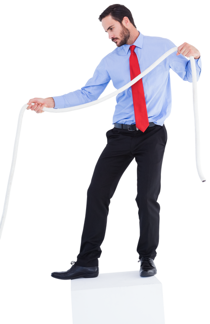 Focused Businessman Pulling a Transparent Rope with Determined Expression - Download Free Stock Videos Pikwizard.com