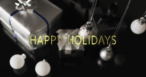 Festive Holiday Greeting with Ornaments and Gifts