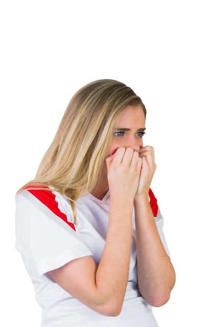 Transparent image of a nervous football fan in a white and red shirt - Download Free Stock Videos Pikwizard.com