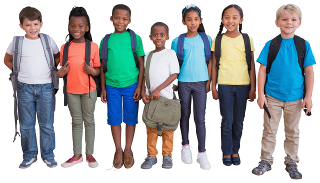 Group of Diverse Schoolchildren with Backpacks on Transparent Background - Download Free Stock Videos Pikwizard.com