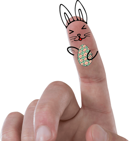whimsical rabbit and easter egg on finger illustration transparent png - Download Free Stock Videos Pikwizard.com