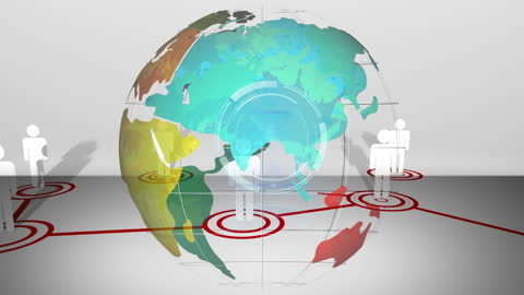 Digital Global Network with Human Icons over Rotating Globe