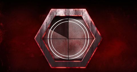 Futuristic Digital Target Interface with Red Glowing Hexagon