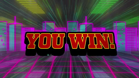 Neon City Video Game Win Screen Display