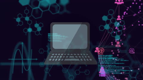 Abstract Digital Data Stream with Laptop Overlay