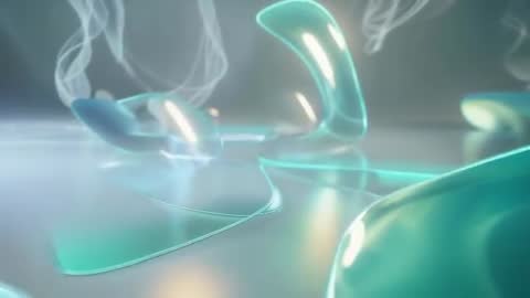 Abstract Glass Shapes on Reflective Floor with Vapor Trails