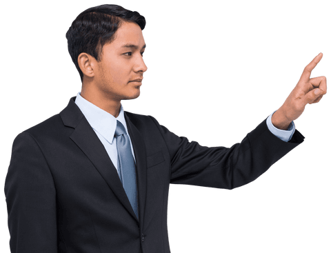 Confident Young Businessman Pointing on Transparent Background - Download Free Stock Videos Pikwizard.com