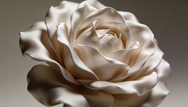 Ivory satin rose macro displaying layered shiny petals and soft satin texture