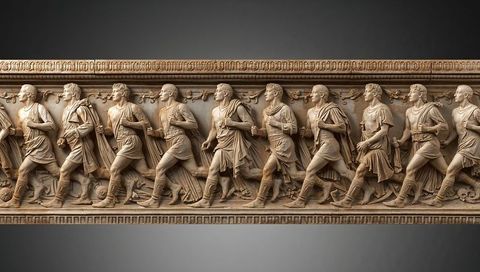 Marching roman soldiers bas-relief frieze draped cloaks classical high-relief sculpture