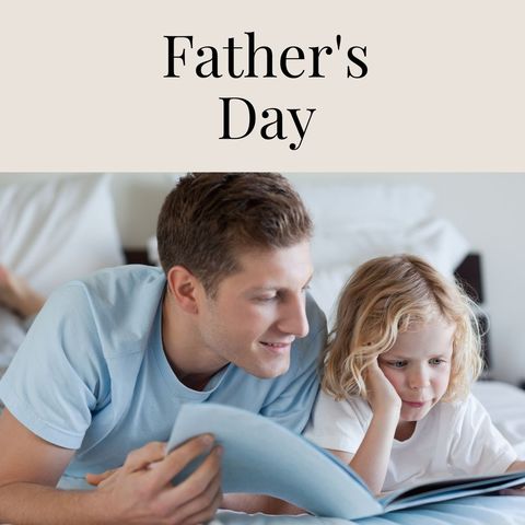 Father and son reading together for father's day celebration