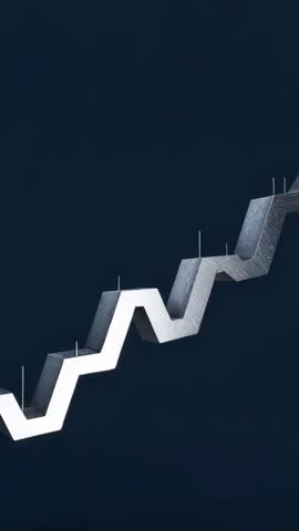 Zigzag Platform Drifting Through Blue Void with Sweeping Light Wave - Vertical Motion Loop