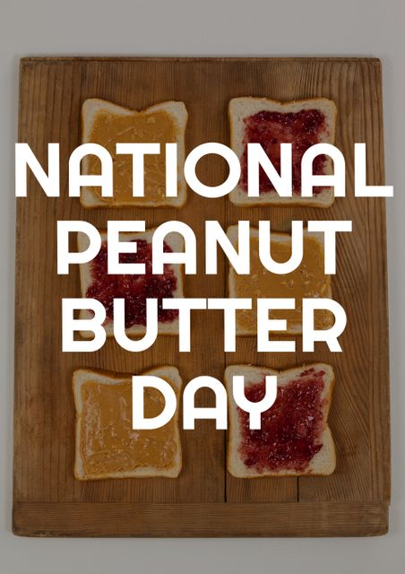 Composition of national peanut butter day text with peanut butter jelly snadwiches. National peanut butter day and celebration concept digitally generated image.