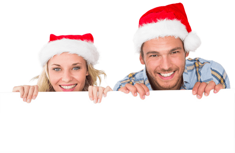 Happy Couple Celebrating Christmas Transparent Background with Santa Hats - Download Free Stock Videos Pikwizard.com
