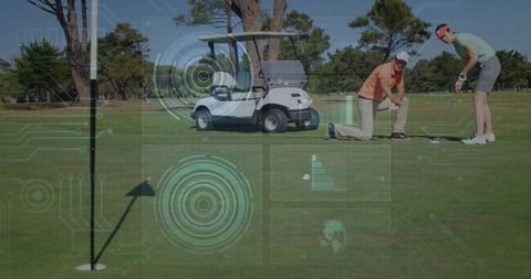Golfers Aligning Putts on Immaculate Green with Terrain Visualization