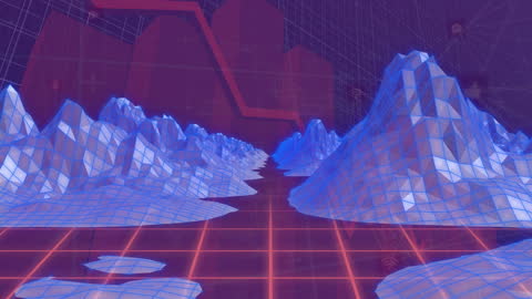 Metaverse Landscape Over Grid with Data Visualization Elements