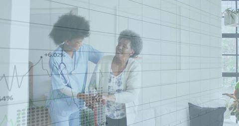 Nurse Assisting Senior Woman with Walker in Living Room